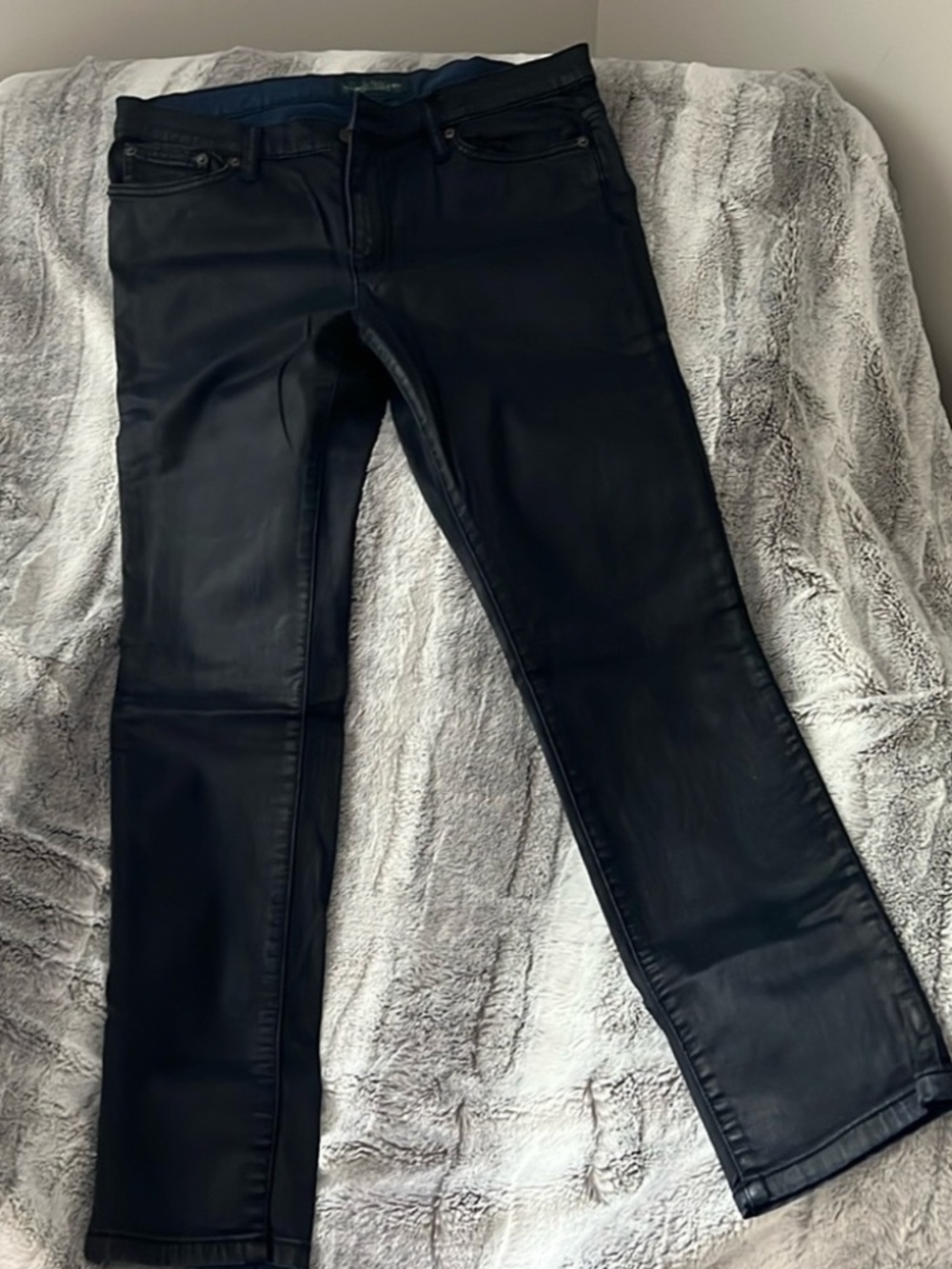 Lauren Ralph Lauren Coated Jeans Size 12 Black Navy Shimmer Stretch